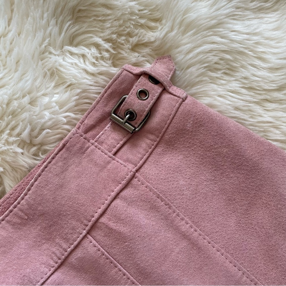 Vintage Y2K Pink Suede Pleated Skirt - Picture 6 of 12